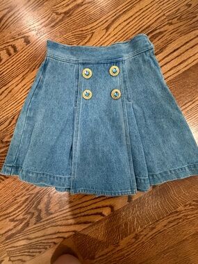 Vintage Parallel Denim Skort High Rise Wrap Mini Gold Buttons Size 4